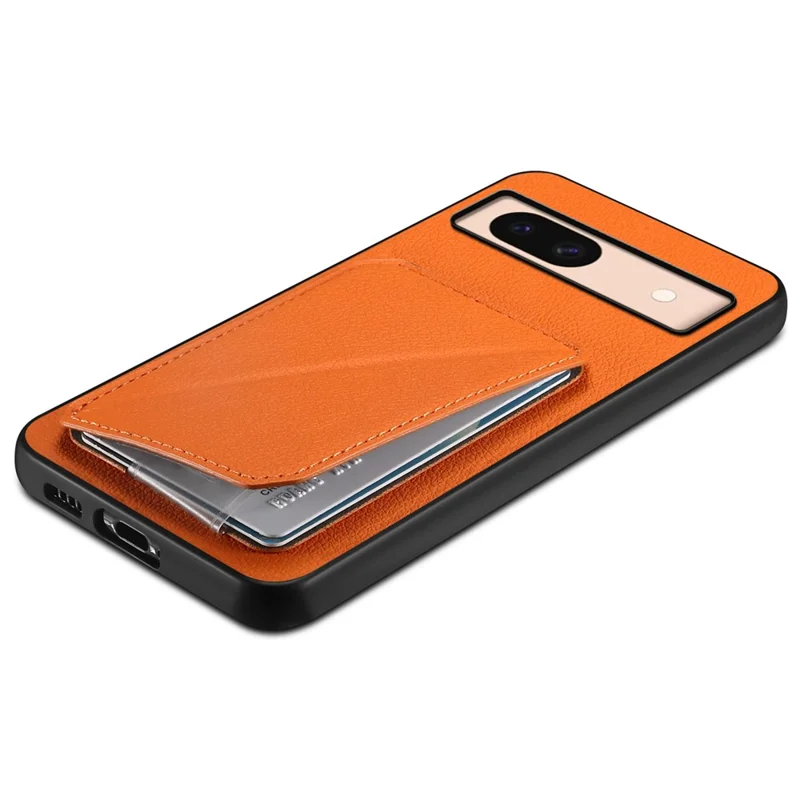 For Google Pixel 8a Case Kickstand Leather+PC+TPU Phone Cover with Hidden Card Holder - Orange