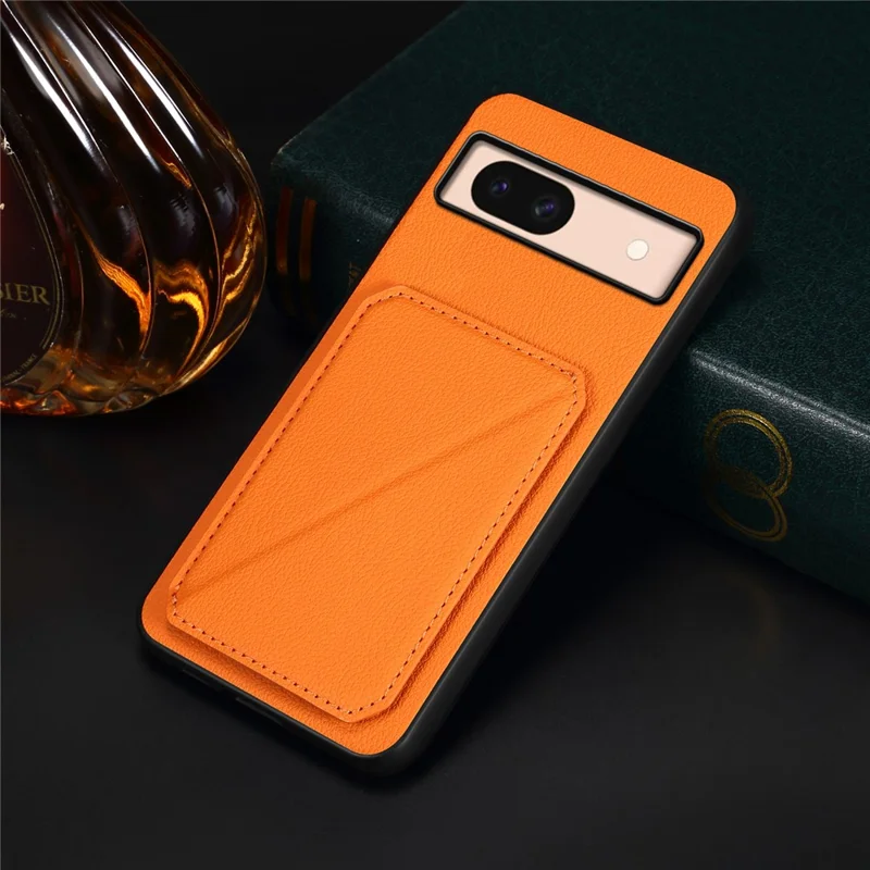 For Google Pixel 8a Case Kickstand Leather+PC+TPU Phone Cover with Hidden Card Holder - Orange