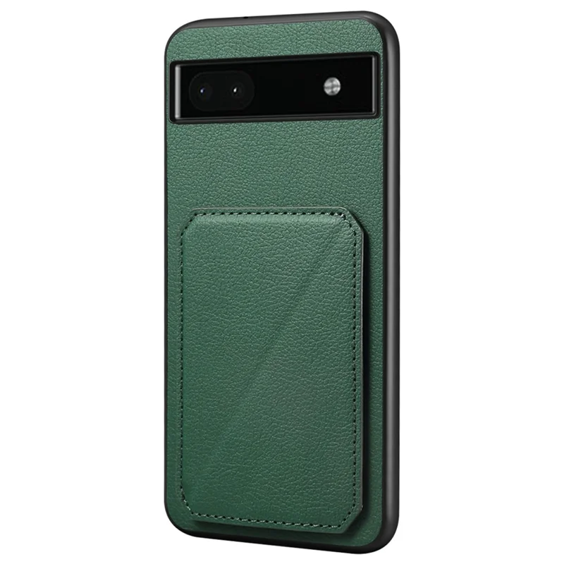 For Google Pixel 6a Case Kickstand Leather+PC+TPU Cell Phone Case with Card Holder - Green
