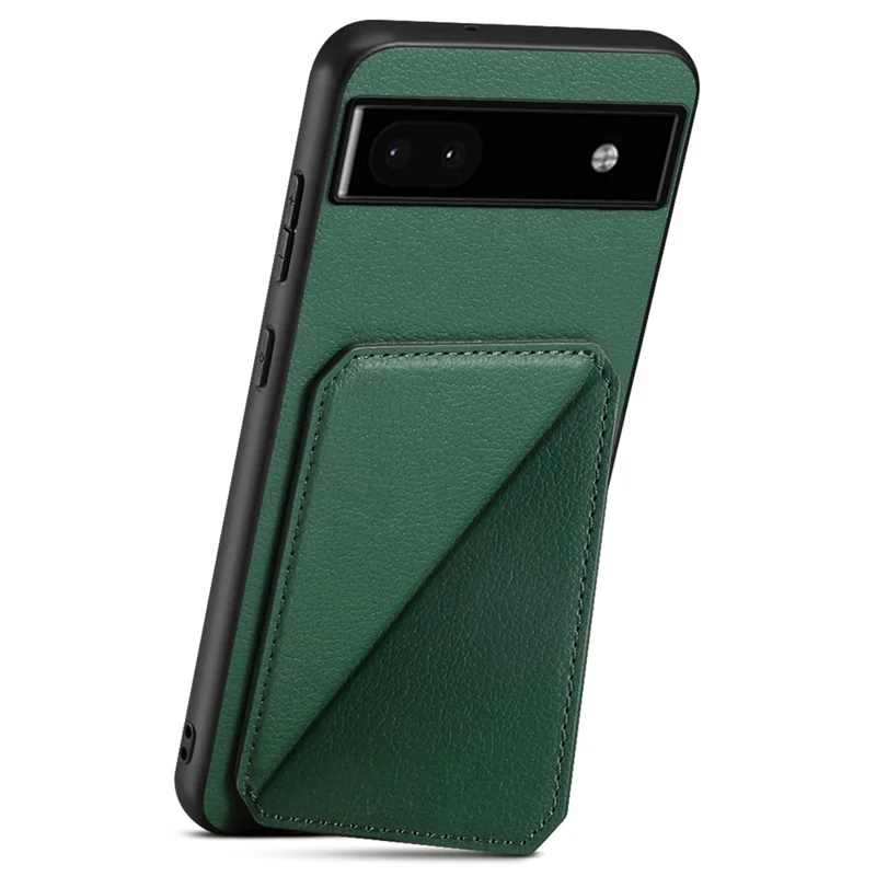 For Google Pixel 6a Case Kickstand Leather+PC+TPU Cell Phone Case with Card Holder - Green