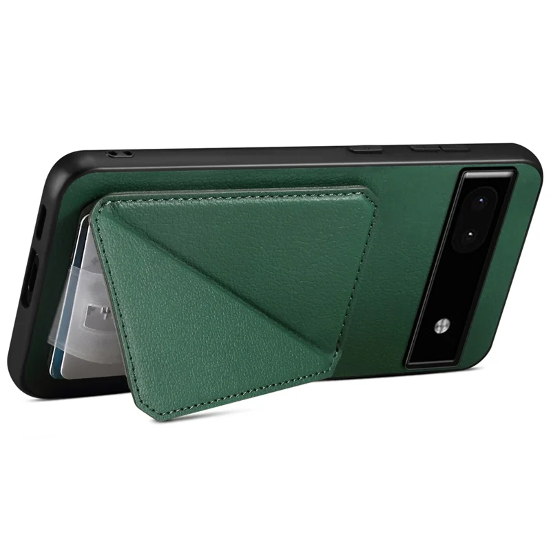 For Google Pixel 6a Case Kickstand Leather+PC+TPU Cell Phone Case with Card Holder - Green