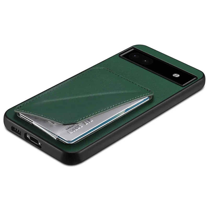 For Google Pixel 6a Case Kickstand Leather+PC+TPU Cell Phone Case with Card Holder - Green