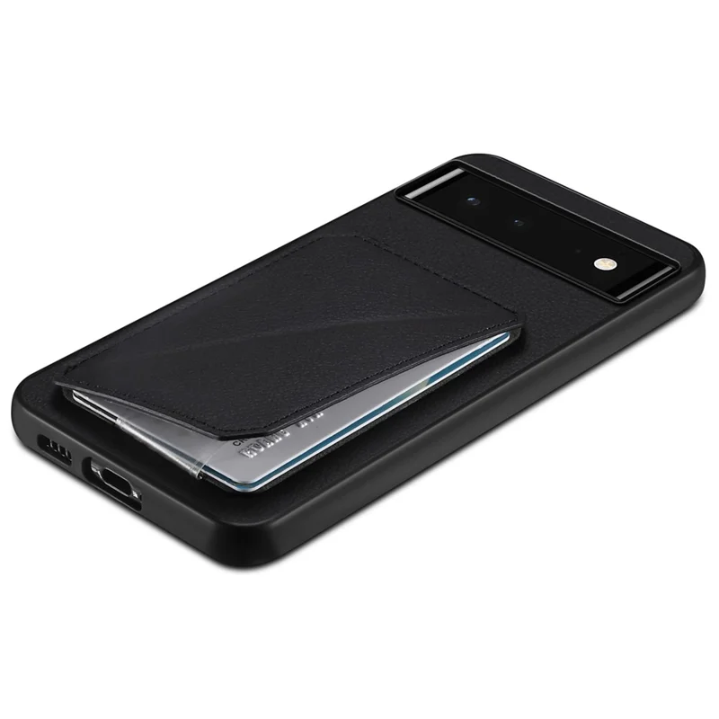 For Google Pixel 6 Case Kickstand Calf Textured Leather+PC+TPU Phone Shell - Black