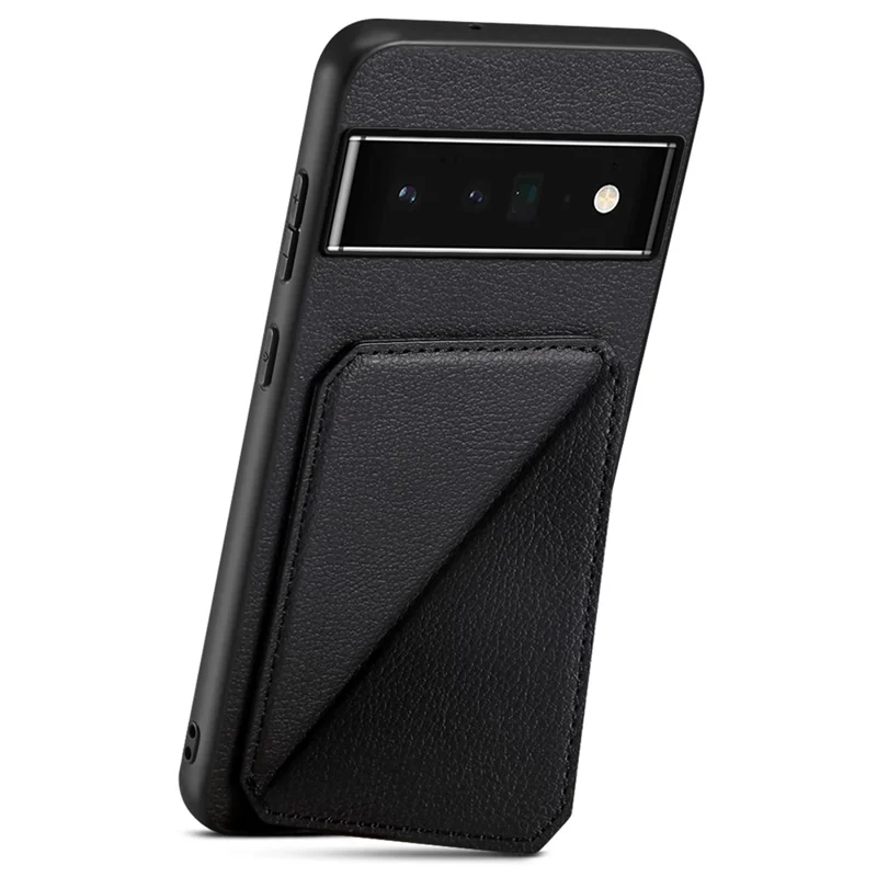 For Google Pixel 6 Pro 5G Case Card Holder Kickstand Feature PU Leather Back Cover - Black