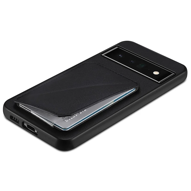 For Google Pixel 6 Pro 5G Case Card Holder Kickstand Feature PU Leather Back Cover - Black