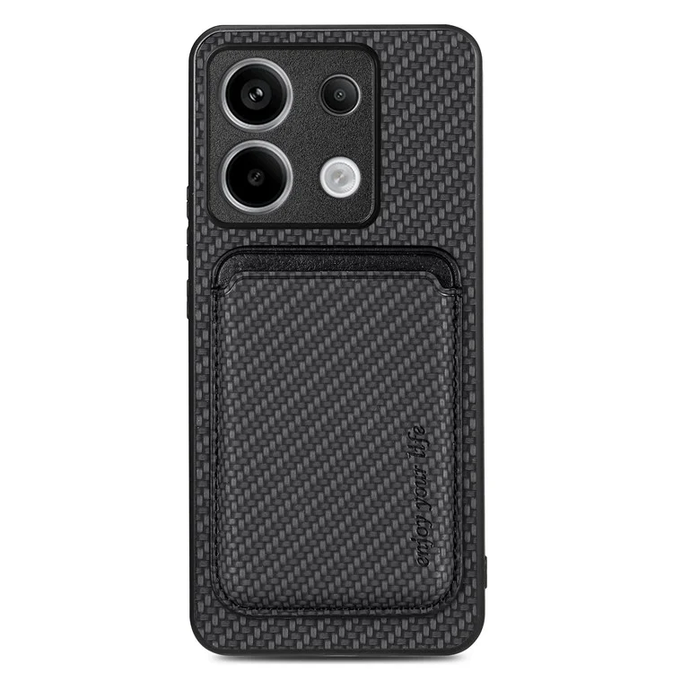 For Xiaomi Redmi Note 13 Pro 5G / Poco X6 5G Case Detachable Magnetic Card Slot Carbon Fiber Texture PU+TPU Phone Cover - Black