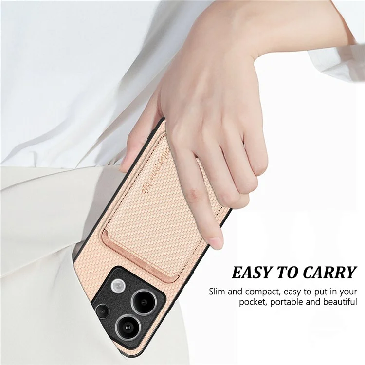 For Xiaomi Redmi Note 13 Pro 5G / Poco X6 5G Case Detachable Magnetic Card Slot Carbon Fiber Texture PU+TPU Phone Cover - Black