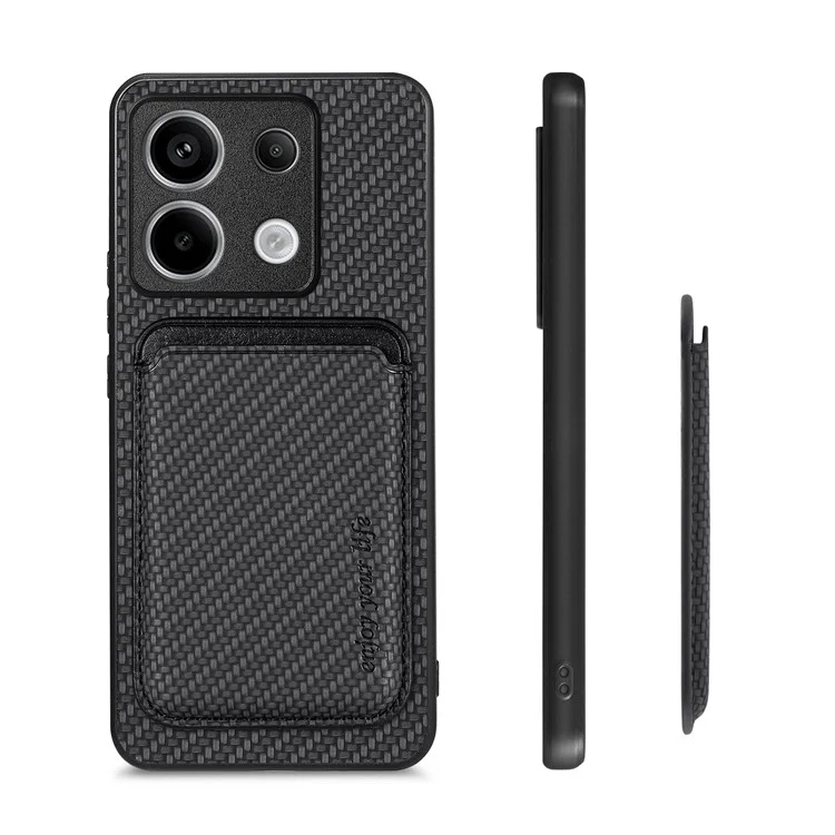 For Xiaomi Redmi Note 13 Pro 5G / Poco X6 5G Case Detachable Magnetic Card Slot Carbon Fiber Texture PU+TPU Phone Cover - Black