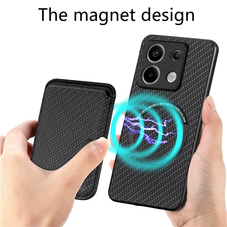 For Xiaomi Redmi Note 13 Pro 5G / Poco X6 5G Case Detachable Magnetic Card Slot Carbon Fiber Texture PU+TPU Phone Cover - Black