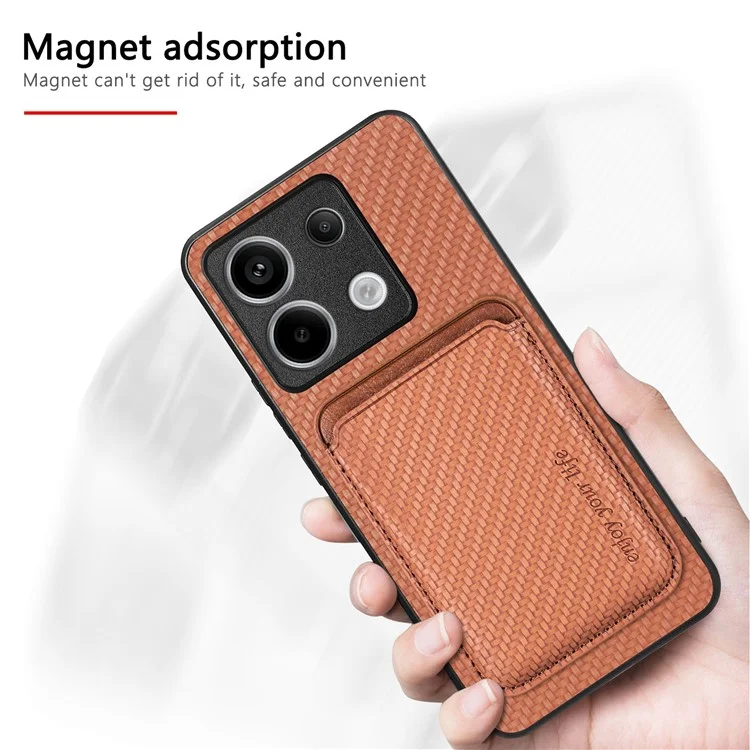For Xiaomi Redmi Note 13 Pro 5G / Poco X6 5G Case Detachable Magnetic Card Slot Carbon Fiber Texture PU+TPU Phone Cover - Black