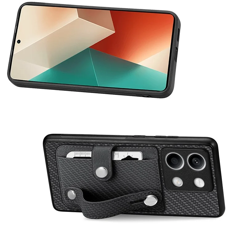 C1-01 Para Xiaomi Redmi Note 13 5G Case PC+TPU+Capa de Telefone de Couro Faixa de Pulso - Preto