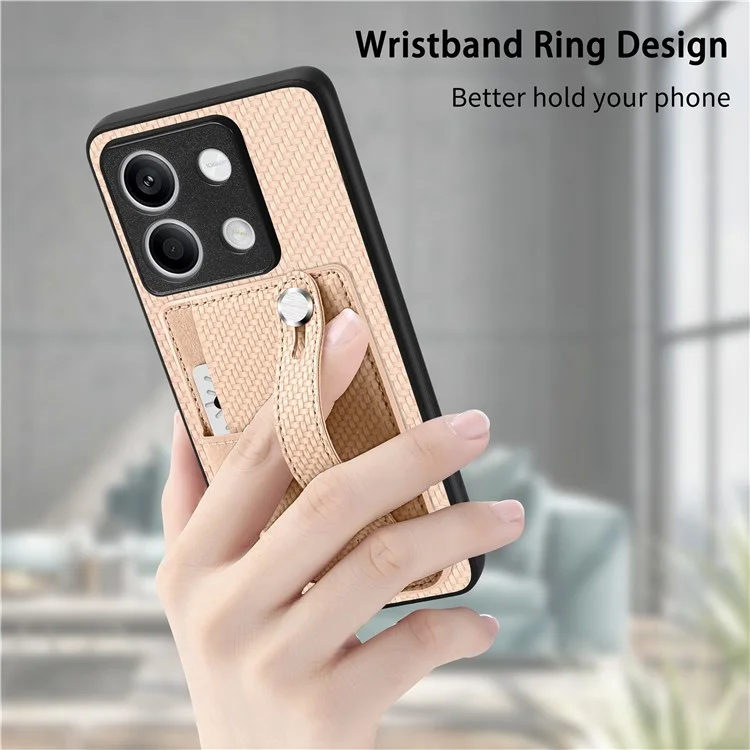 C1-01 Para Xiaomi Redmi Note 13 5G Case PC+TPU+Capa de Telefone de Couro Faixa de Pulso - Preto