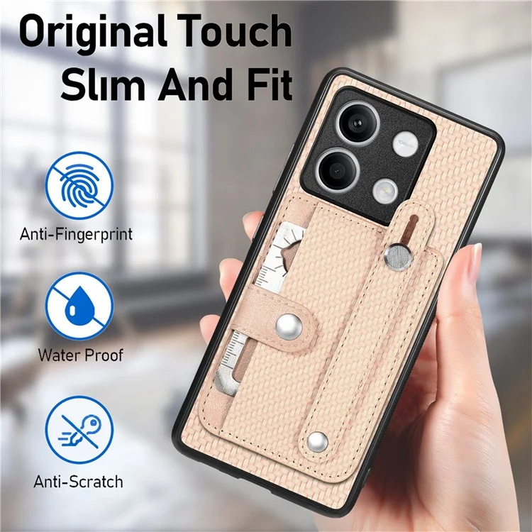 C1-01 Para Xiaomi Redmi Note 13 5G Case PC+TPU+Capa de Telefone de Couro Faixa de Pulso - Preto