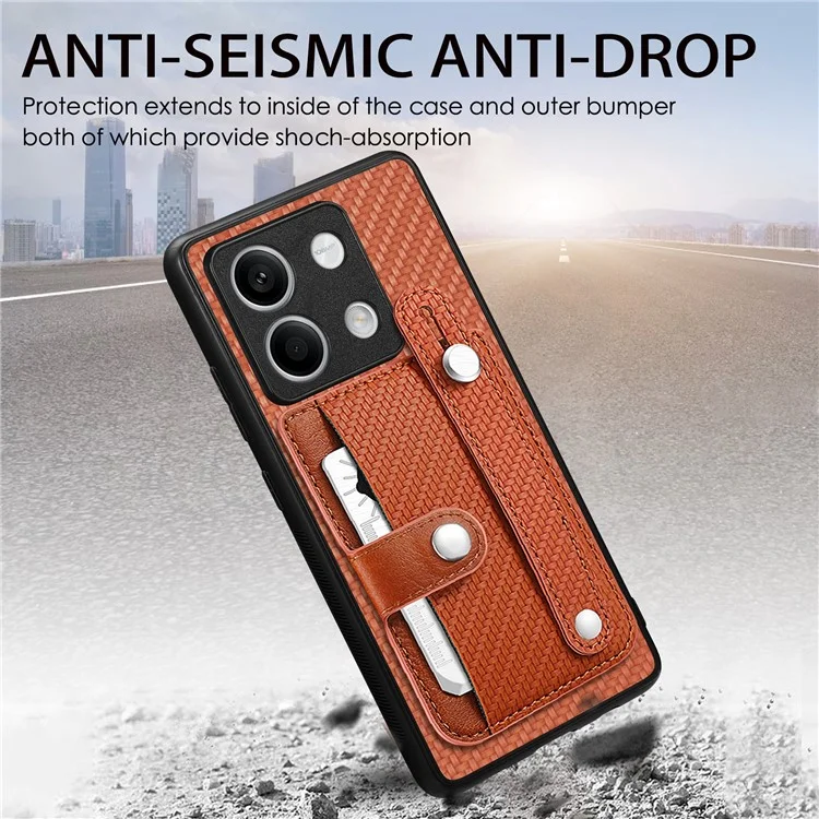 C1-01 Para Xiaomi Redmi Note 13 5G Case PC+TPU+Capa de Telefone de Couro Faixa de Pulso - Preto