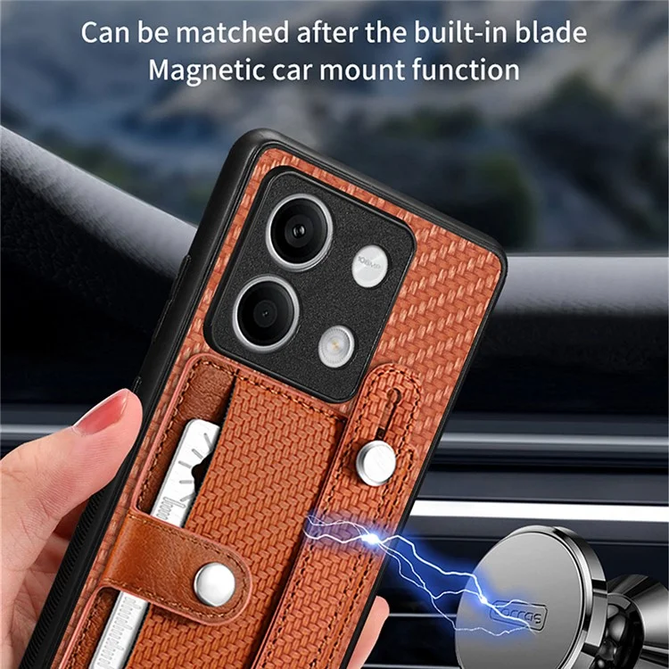 C1-01 Para Xiaomi Redmi Note 13 5G Case PC+TPU+Capa de Telefone de Couro Faixa de Pulso - Preto