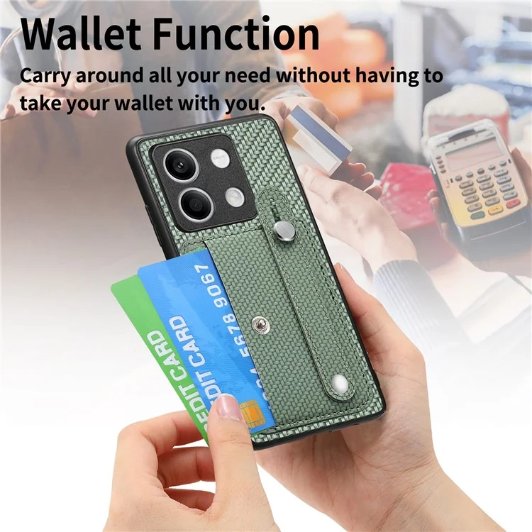 C1-01 Para Xiaomi Redmi Note 13 5G Case PC+TPU+Capa de Telefone de Couro Faixa de Pulso - Preto