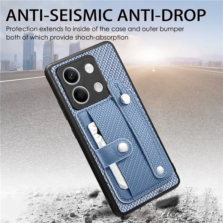 C1-01 Para Xiaomi Redmi Note 13 5G Case PC+TPU+Capa de Telefone de Couro Faixa de Pulso - Preto