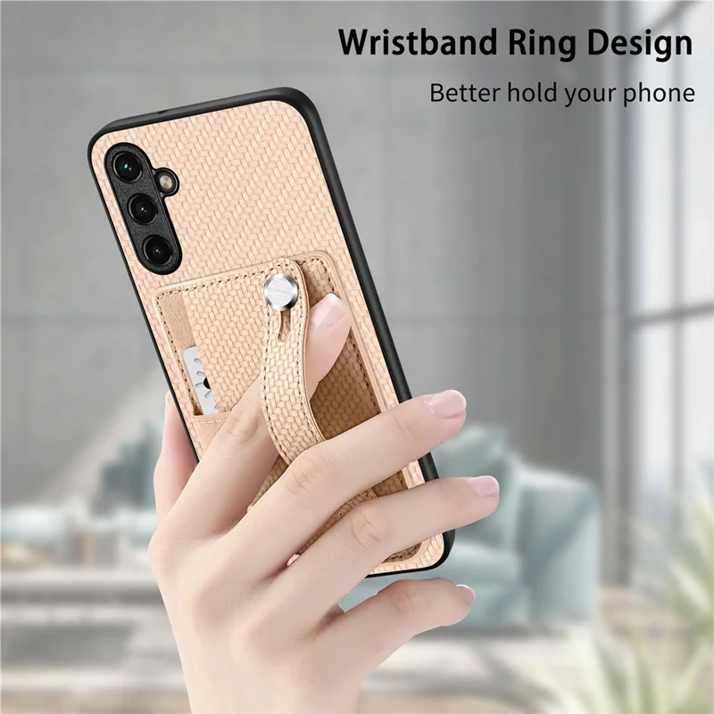C1-01 For Samsung Galaxy A34 5G Wristband Design Card Holder Leather Coating Phone Cover - Green