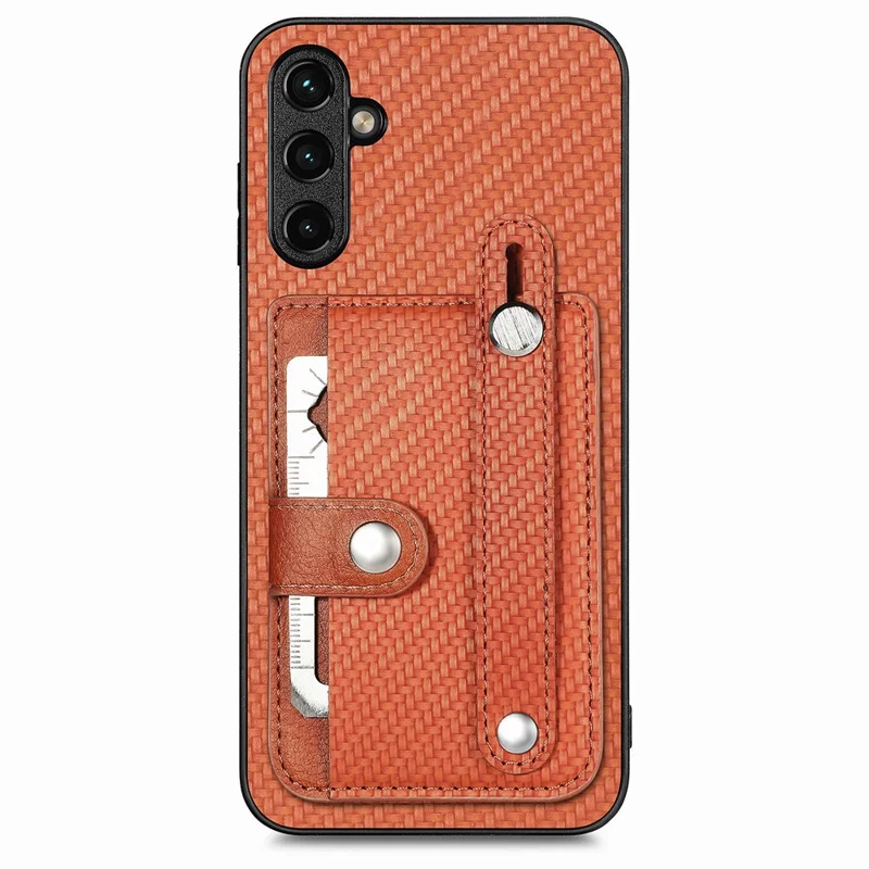 C1-01 Pour Samsung Galaxy A55 5G Slim-Fit Cover Porte-cartes Bandeau Poignet Cuir PU+TPU+PC Étui de Téléphone - Marron