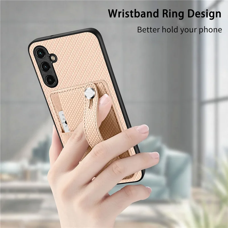 C1-01 Pour Samsung Galaxy A55 5G Slim-Fit Cover Porte-cartes Bandeau Poignet Cuir PU+TPU+PC Étui de Téléphone - Marron