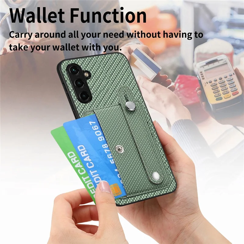 C1-01 Pour Samsung Galaxy A55 5G Slim-Fit Cover Porte-cartes Bandeau Poignet Cuir PU+TPU+PC Étui de Téléphone - Marron