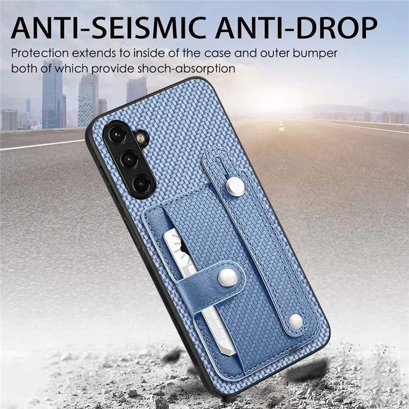 C1-01 Pour Samsung Galaxy A55 5G Slim-Fit Cover Porte-cartes Bandeau Poignet Cuir PU+TPU+PC Étui de Téléphone - Marron