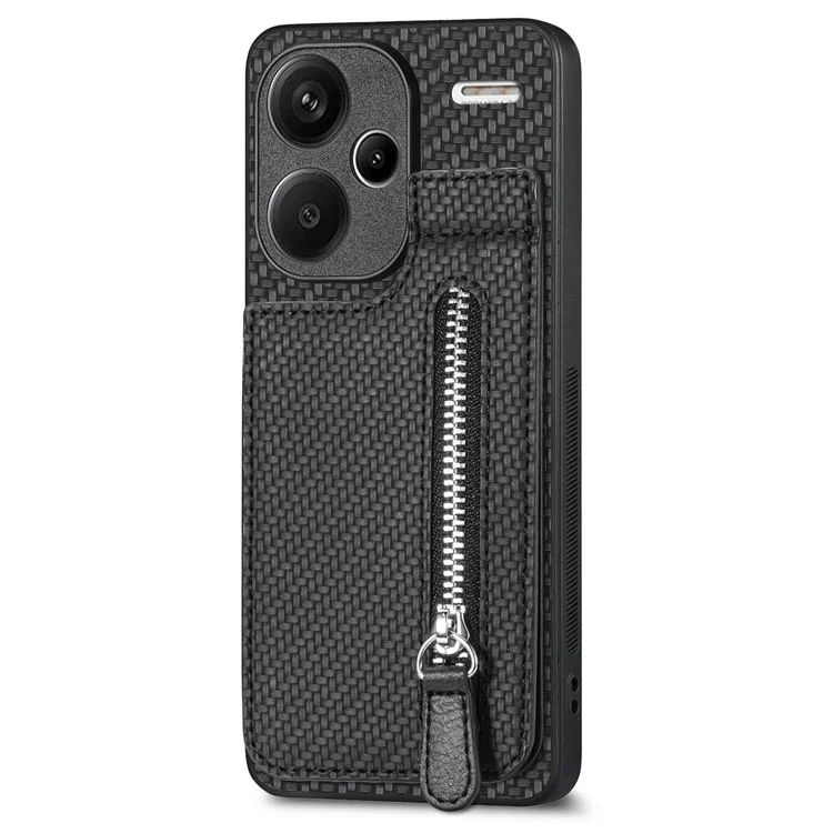 C1-03 Para Xiaomi Redmi Note 13 Pro+ 5G Funda Bolsillo con Cremallera Soporte Vertical de Fibra de Carbono Cubierta de Teléfono - Negro