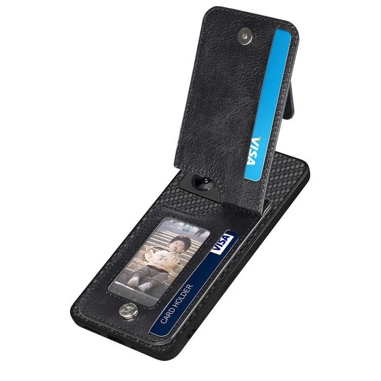 C1-03 Para Xiaomi Redmi Note 13 Pro+ 5G Funda Bolsillo con Cremallera Soporte Vertical de Fibra de Carbono Cubierta de Teléfono - Negro