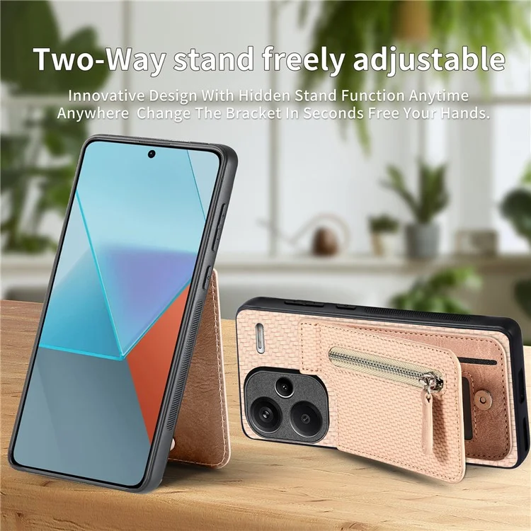 C1-03 Para Xiaomi Redmi Note 13 Pro+ 5G Funda Bolsillo con Cremallera Soporte Vertical de Fibra de Carbono Cubierta de Teléfono - Negro
