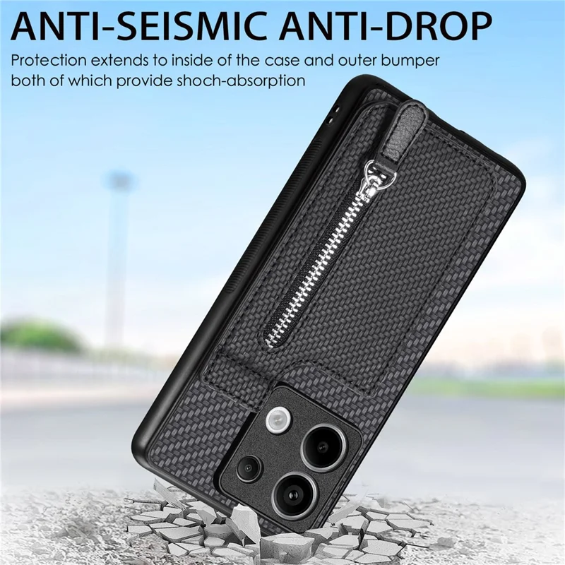 C1-03 Para Xiaomi Redmi Note 13 Pro 5G / Poco X6 5G Capa Suporte Vertical de Fibra de Carbono - Preto