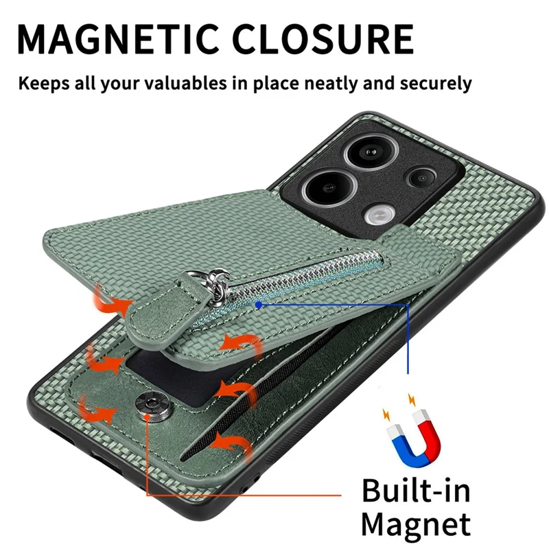 C1-03 For Xiaomi Redmi Note 13 Pro 5G / Poco X6 5G Case Vertical Kickstand Carbon Fiber Phone Shell - Green