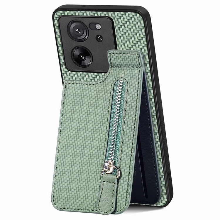 C1-03 Pour Xiaomi 13T / 13T Pro / Redmi K60 Ultra Étui Vertical avec Support Hybride Coque de Téléphone avec Poche Zippée - Vert