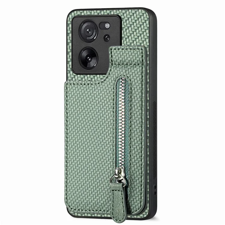 C1-03 Pour Xiaomi 13T / 13T Pro / Redmi K60 Ultra Étui Vertical avec Support Hybride Coque de Téléphone avec Poche Zippée - Vert