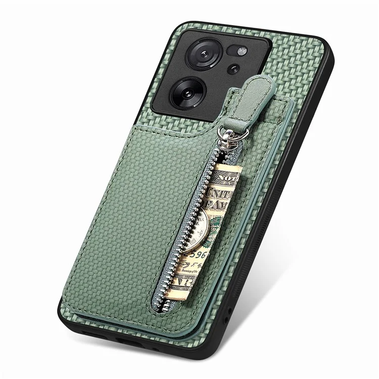 C1-03 Pour Xiaomi 13T / 13T Pro / Redmi K60 Ultra Étui Vertical avec Support Hybride Coque de Téléphone avec Poche Zippée - Vert