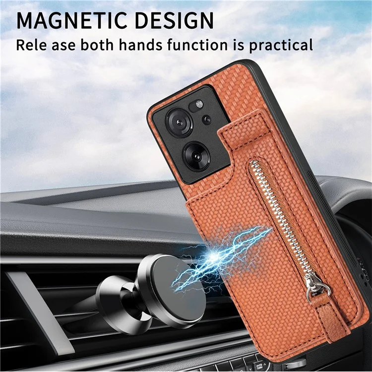 C1-03 Pour Xiaomi 13T / 13T Pro / Redmi K60 Ultra Étui Vertical avec Support Hybride Coque de Téléphone avec Poche Zippée - Vert