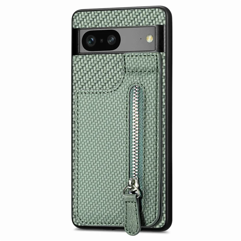 C1-03 For Google Pixel 7a Case Card Slots Vertical Kickstand Carbon Fiber Phone Cover - Green