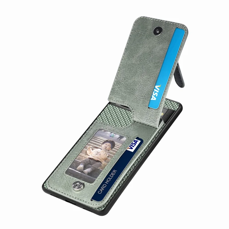 C1-03 For Google Pixel 7a Case Card Slots Vertical Kickstand Carbon Fiber Phone Cover - Green