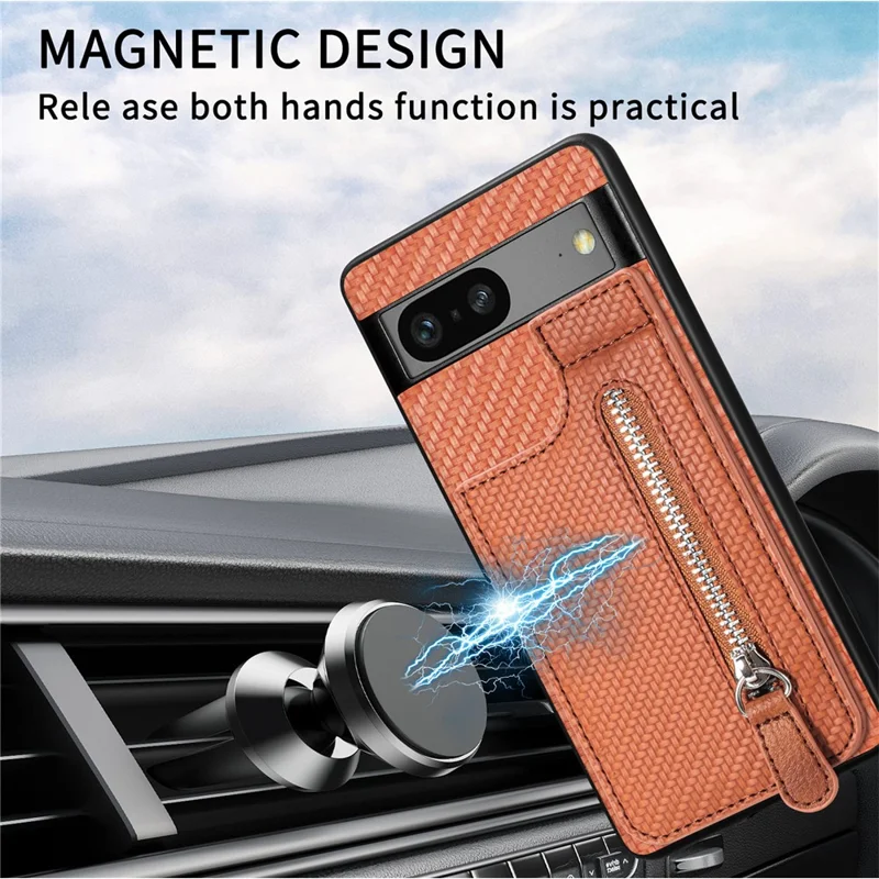 C1-03 For Google Pixel 7a Case Card Slots Vertical Kickstand Carbon Fiber Phone Cover - Green