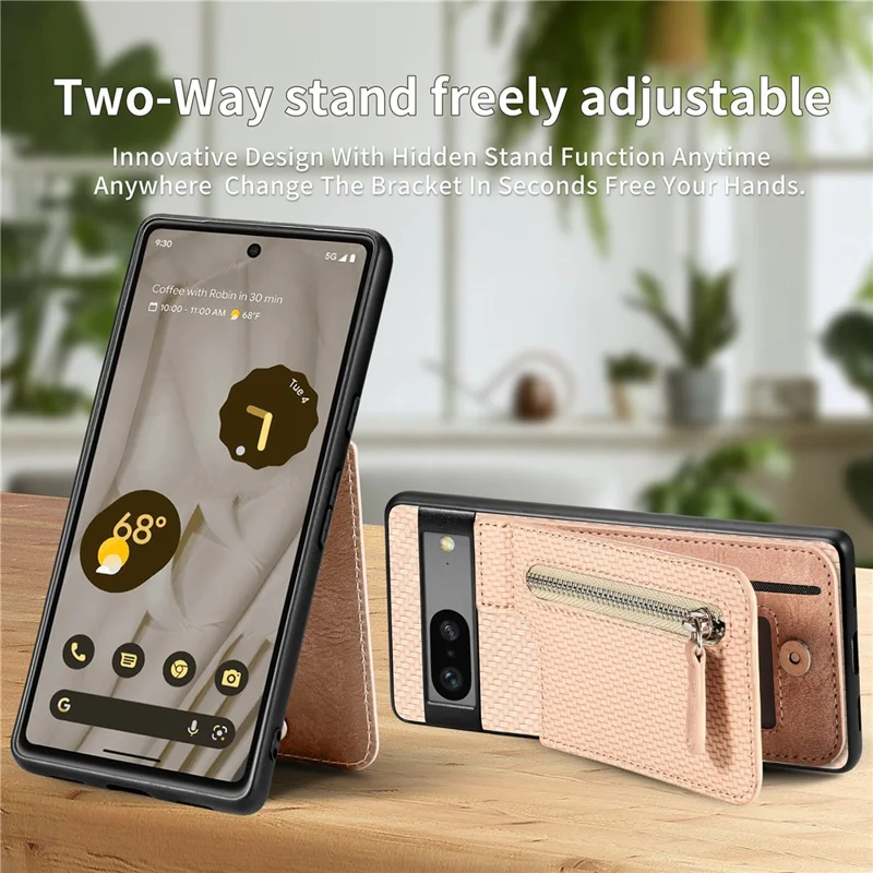 C1-03 For Google Pixel 7a Case Card Slots Vertical Kickstand Carbon Fiber Phone Cover - Green