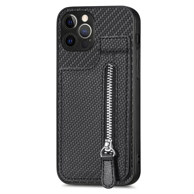 C1-03 For iPhone 12 Pro 6.1 inch Case Carbon Fiber Phone Shell Support Magnetic Car Mount Holder - Black