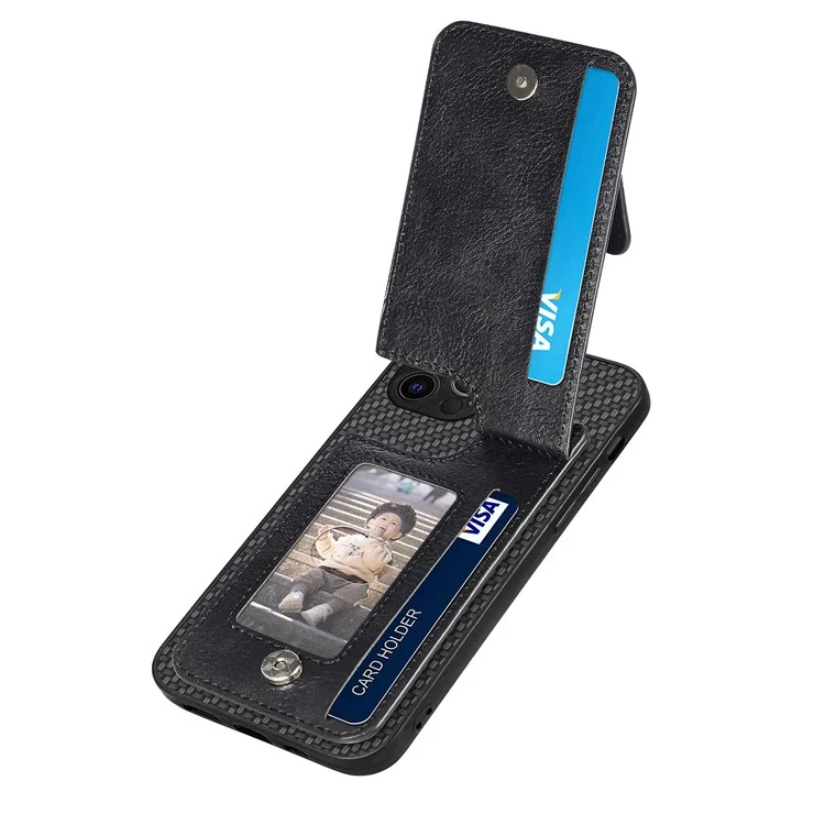 C1-03 For iPhone 12 Pro 6.1 inch Case Carbon Fiber Phone Shell Support Magnetic Car Mount Holder - Black