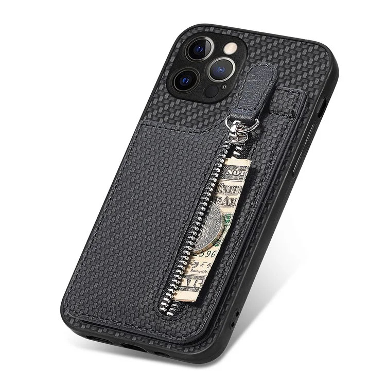 C1-03 For iPhone 12 Pro 6.1 inch Case Carbon Fiber Phone Shell Support Magnetic Car Mount Holder - Black
