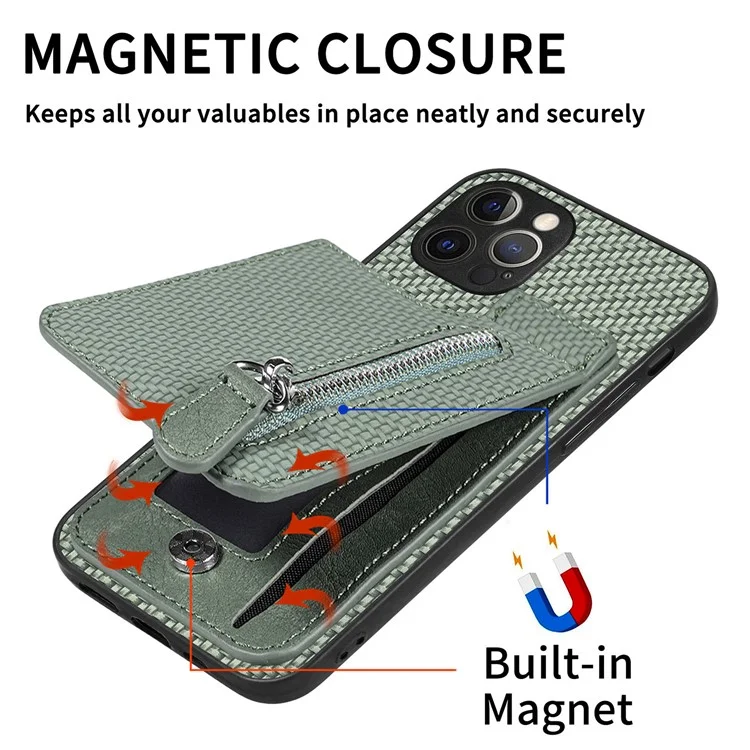 C1-03 For iPhone 12 Pro 6.1 inch Case Carbon Fiber Phone Shell Support Magnetic Car Mount Holder - Black
