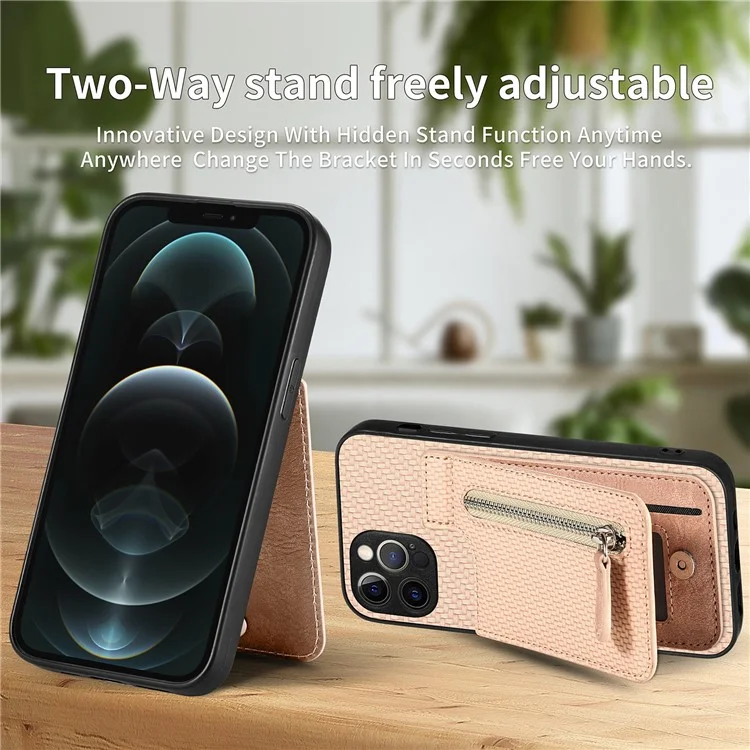 C1-03 For iPhone 12 Pro 6.1 inch Case Carbon Fiber Phone Shell Support Magnetic Car Mount Holder - Black