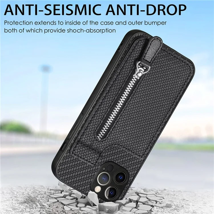 C1-03 For iPhone 12 Pro 6.1 inch Case Carbon Fiber Phone Shell Support Magnetic Car Mount Holder - Black