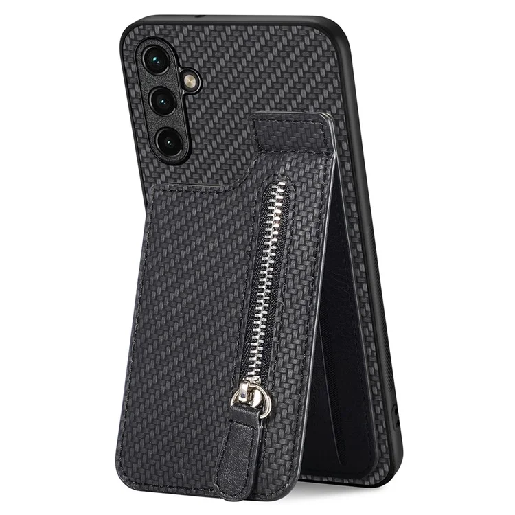 C1-03 Para Samsung Galaxy A35 5G Case Zipper Pocket Anti-fall Leather Coated TPU+PC Phone Cover - Preto