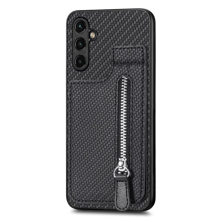 C1-03 Para Samsung Galaxy A35 5G Case Zipper Pocket Anti-fall Leather Coated TPU+PC Phone Cover - Preto
