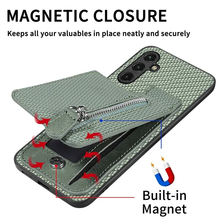 C1-03 Para Samsung Galaxy A35 5G Case Zipper Pocket Anti-fall Leather Coated TPU+PC Phone Cover - Preto