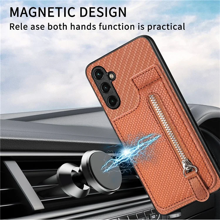 C1-03 Para Samsung Galaxy A35 5G Case Zipper Pocket Anti-fall Leather Coated TPU+PC Phone Cover - Preto