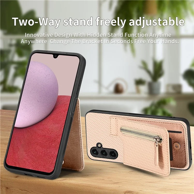 C1-03 Para Samsung Galaxy A35 5G Case Zipper Pocket Anti-fall Leather Coated TPU+PC Phone Cover - Preto